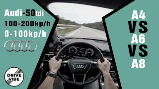 [4k] Audi 50tdi (2020) Comparison A8 VS A6 VS A4 POV - 0-100kph - 100-200kph acceleration