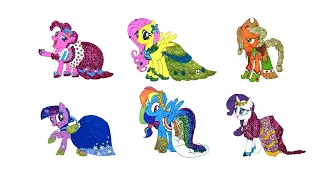 My Little Pony in gala dresses Fluttershy Rarity Rainbow Dash Twilight Sparkle Applejack Pinkie Pie