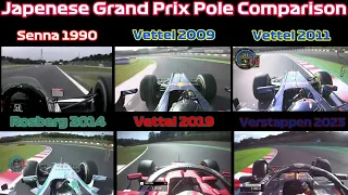 The Different Eras Of F1: Japan Pole Lap Comparison ~ 1990 VS 2009 VS 2011 VS 2014 VS 2019 VS 2023