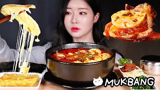 ASMR * SPICY BEEF KIMCHI SUNDUBU JJIGAE (Soft Tofu Stew) & CHEESE EGG ROLL MUKBANG Eating Show