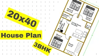 20x40 House Plan Design in 2d With 3 Bedrooms || 20*40 Small House Design Idea || Ghar Ka Naksha