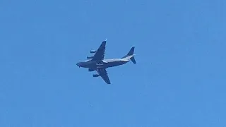 C17 military plane flies over Waverley Place in Stamford