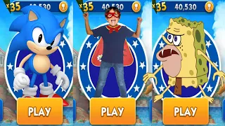 Sonic Dash vs Spongebob: Sponge on the Run vs Tag with Ryan - All Characters Unlocked All Bosses