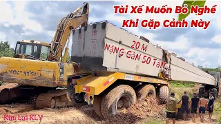 Quá Nguy Hiểm Khi Xe Đầu Kéo,Kéo Dầm Cầu Nặng Gần 50 Tấn, Gặp Đất Cát Lún,Mất Lái.