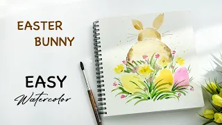 Watercolor Easter Card with Rabbit - EASY for beginners