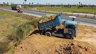 Finish the project 99! Technique Land filling Bulldozer MITSUBISHI Push the soil And Dump Truck