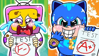 Baby TV Man is a bad student?! Rich People Study Well!!! Baby Catboy is the best?! PJ MASK 2D