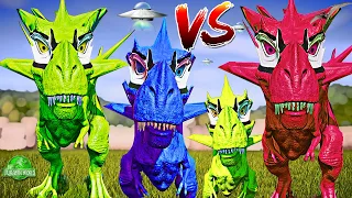 GREEN ALIEN TREX vs Spiderman Ultimasaurus & Godzilla 2000  - Jurassic World Evolution Dinosaurs Mod