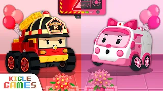 Red VS Pink! Fire Truck VS Ambulance | Poli Cartoon for Kids | KIGLE GAMES