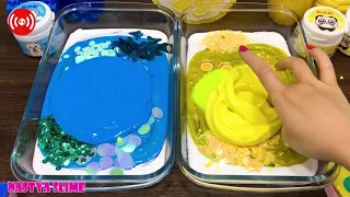 BLUE vs YELLOW! Mixing Random into GLOSSY Slime ! Satisfying Slime Video #350