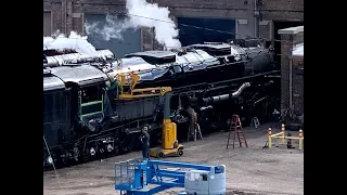 The Big Boy 4014 steam engine blowing its whistle the first time in almost 60 years