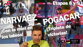 🏆Pogacar hace un HAT-TRICK de VICTORIAS / Narvaez CASI da la CAMPANADA [Etapas 8 y 9] Giro de Italia