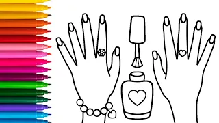 How To draw Hand And Nail Polish For Kids And Toddlers | Easy Makeup Drawing| Nail Polish Drawing