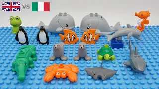 WATER ANIMALS WHALE SHARK PENGUIN CROCODILE DOLPHIN TURTLE / LEGO DUPLO / NAMES ENGLISH and ITALIAN