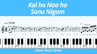 Kal Ho Na Ho(har ghadi)piano tutorial/lesson chords /With notes/Piano instrumental/Sonu nigam/Sheet