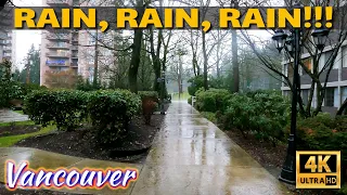 🇨🇦[4K]  WALK CANADA. ⛈️⛈️⛈️  RAIN WALK.  Heavy Rain in Vancouver!!!  2022