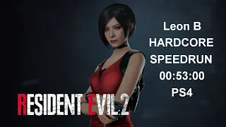 RESIDENT EVIL 2 REMAKE Leon B Hardcore Speedrun in 00:53:00 PS4 World Record AUG/25/2021