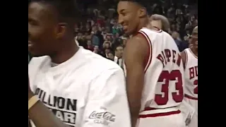 Chicago Bulls fan Don Calhoun throws in a 75 foot shot that wins him $1,000,000 and a hug from MJ 19