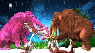 Woolly Mammoth Elephant vs Zombie Mammoth Epic Battle for Territory Cartoon Cow Wild Animals