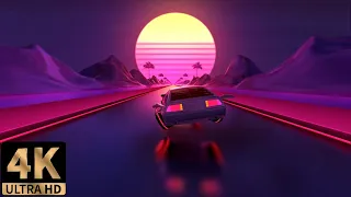 FLOATING DELOREAN & SYNTHWAVE SUNSET - 3D Live Wallpaper - Road Trip Drive - 4K Ultra HD 60FPS