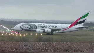 Emirates A380-800 reg A6-EUY departing Birmingham Airport.