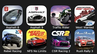 Asphalt 8, Asphalt 9, Traffic Rider, Most Wanted, Rebel Racing, NFS No Limits, CSR Racing 2....
