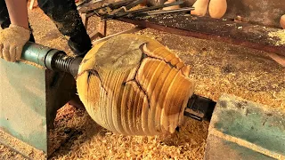 An Ugly Piece Of Wood Become A Masterpiece Of Art // With The Skilled Hands Of Carpenter- Wood Lathe