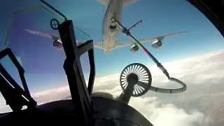 F18 Pilot Refueling Mid-Air