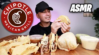 ASMR CHIPOTLE | BARBACOA BURRITO + TACOS + QUESO WITH CHIPS | REAL EATING SOUNDS