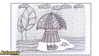 Girl with Umbrella | A rainy day pencil sketch | Easy zentangle for kids | Doodle art for kids #zen