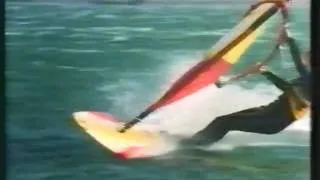 Windsurf 1981 Weymouth Speed Trials Jurgen Honsheid on converted surfboard