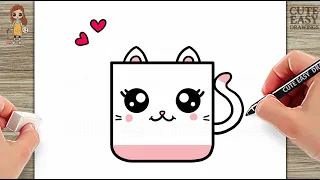 How to Draw a Cute Kitty Cat Mug | Cute Cup Drawing Easy @CuteEasyDrawings