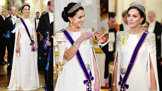 Princess Catherine Dazzles In Jenny Packham White Gown At State Banquet