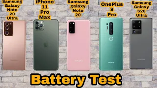 Samsung Galaxy Note 20 Ultra vs S20 Ultra VS iPhone 11 Pro Max VS 1+ Nord VS Note 20 Battery Test