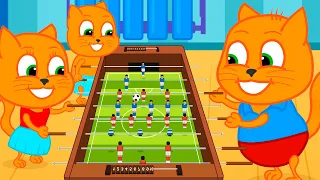 Cats Family in English - Table football championship Cartoon for Kids