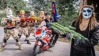 LTT Films : Captain S.E.A.L X Nerf Guns Fight Crime Grakk Mask Motorcycle Robbery Group