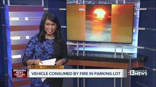 Car catches fire in gas station parking lot