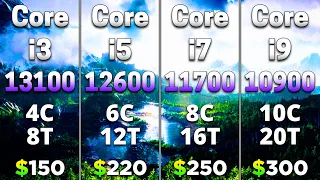 Core i3 13100 vs Core i5 12600 vs Core i7 11700 vs Core i9 10900 | PC Gameplay Tested