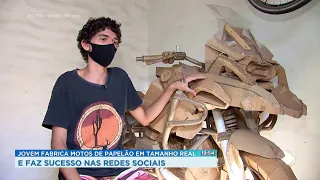 Jovem fabrica motos de papelão em tamanho real e faz sucesso nas redes sociais