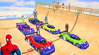 SPIDERMAN With Superheroes Racing Cars Challenge SpiderMan,She Hulk,IronMan,Hulk, CaptAmerica- GTA 5