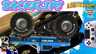 Monster Truck Video Game Backflips with Monster Truck Destruction and Bonus Monster Jam Steel Titans