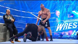 The Beast Brock Lesnar attacks brutally Roman Reigns in front of Paul Heyman Eyes WWE 2022 Brock