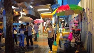 [4K] Rainy Day Evening Walk around BTS Station in Bangkok, Thailand