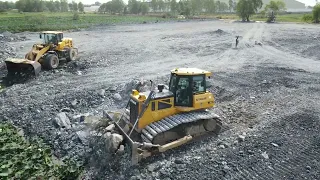 Nice Incredible Area Clearing Land Project Using Equipment Machine With Truck Spreading Big Rock