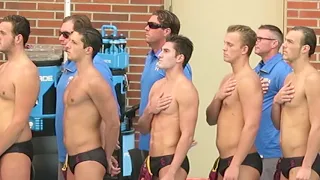 trojancandy.com:  The 2018 USC Men's Water Polo Team Stands for the Star Spangled Banner