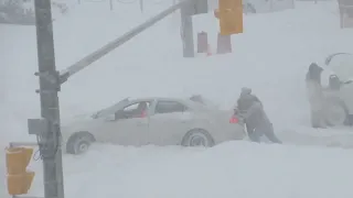 Cars Stuck in Snow During Toronto Blizzard