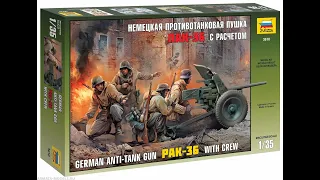 The assembly of the model PaK-36 with the crew from Zvezda 1/35 scale part 3