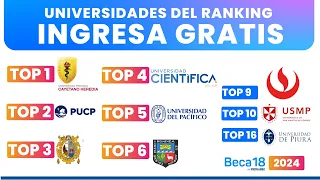 Beca 18 2024 |  INGRESA GRATIS a estas universidades del RANKING  -  PARTE 1