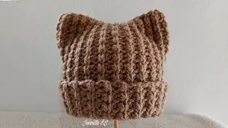 GORRO CON OREJITAS TEJIDO A CROCHET PASO A PASO TODAS LAS TALLAS.