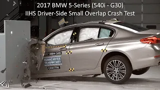 2017-2023 BMW 5-Series (540i - G30/G31) IIHS Driver-Side Small Overlap Crash Test (Extra Angles)